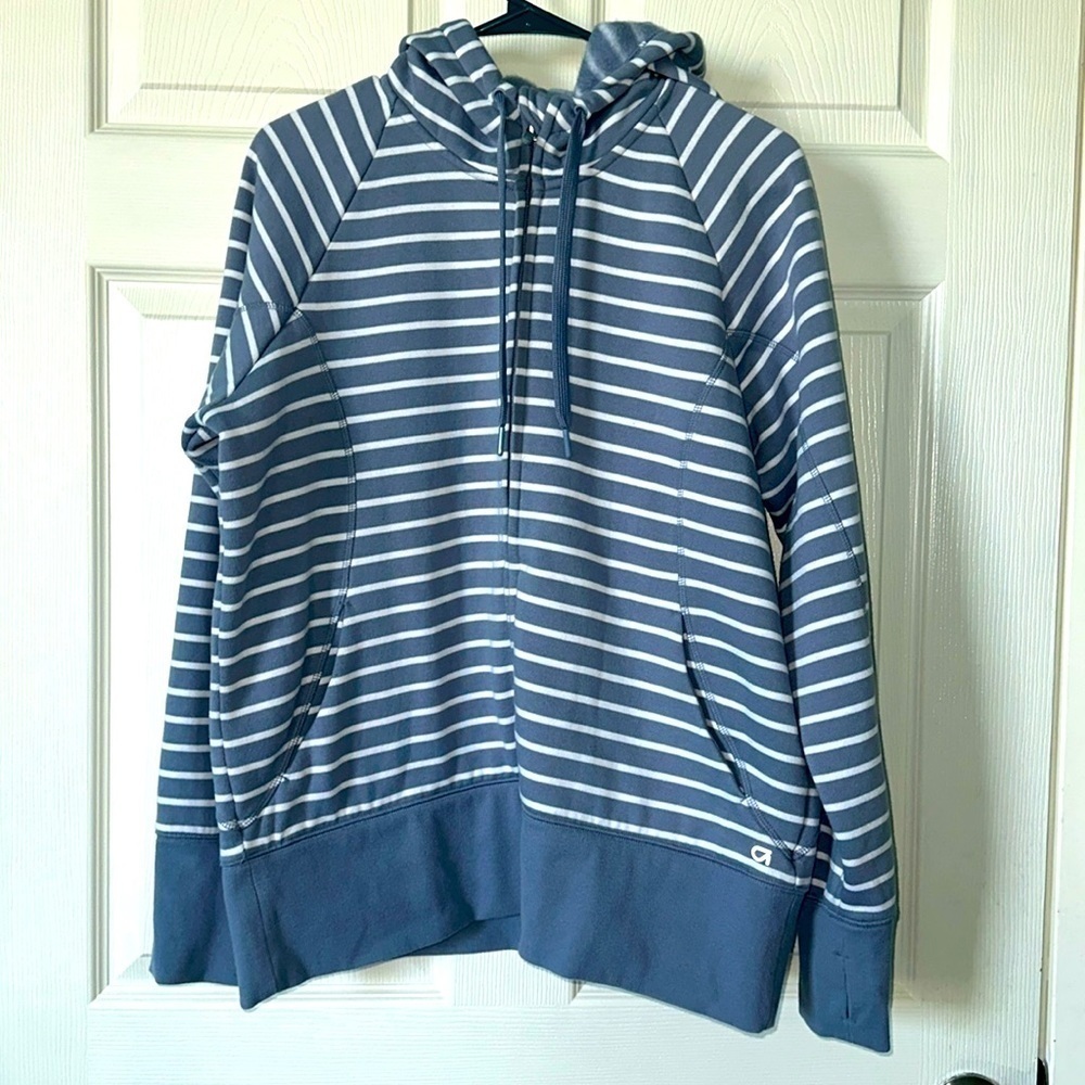 Gap Fit Blue Striped Long Sleeve Full Zip Hoodie Sz XL
